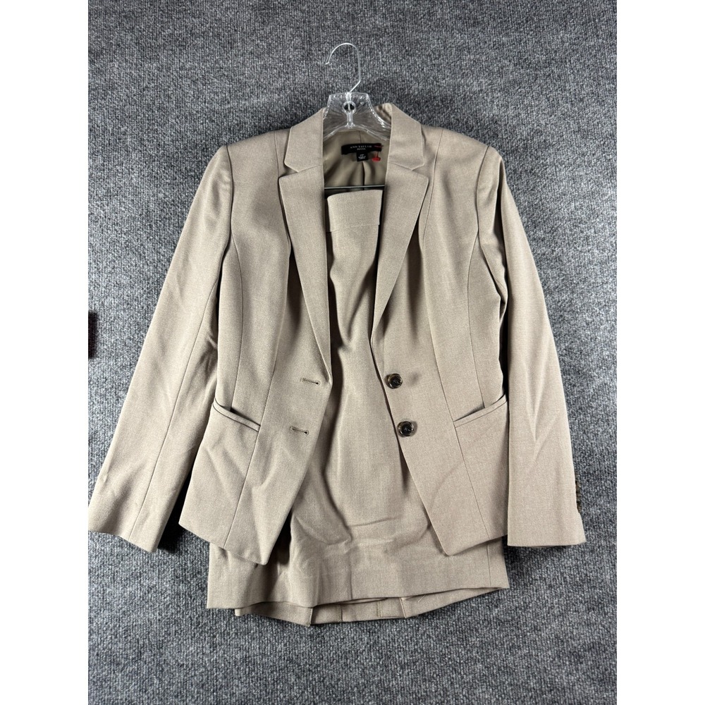 Ann Taylor 2-Pc Blazer & Skirt Set Womens Petite 2 Beige Professional Business